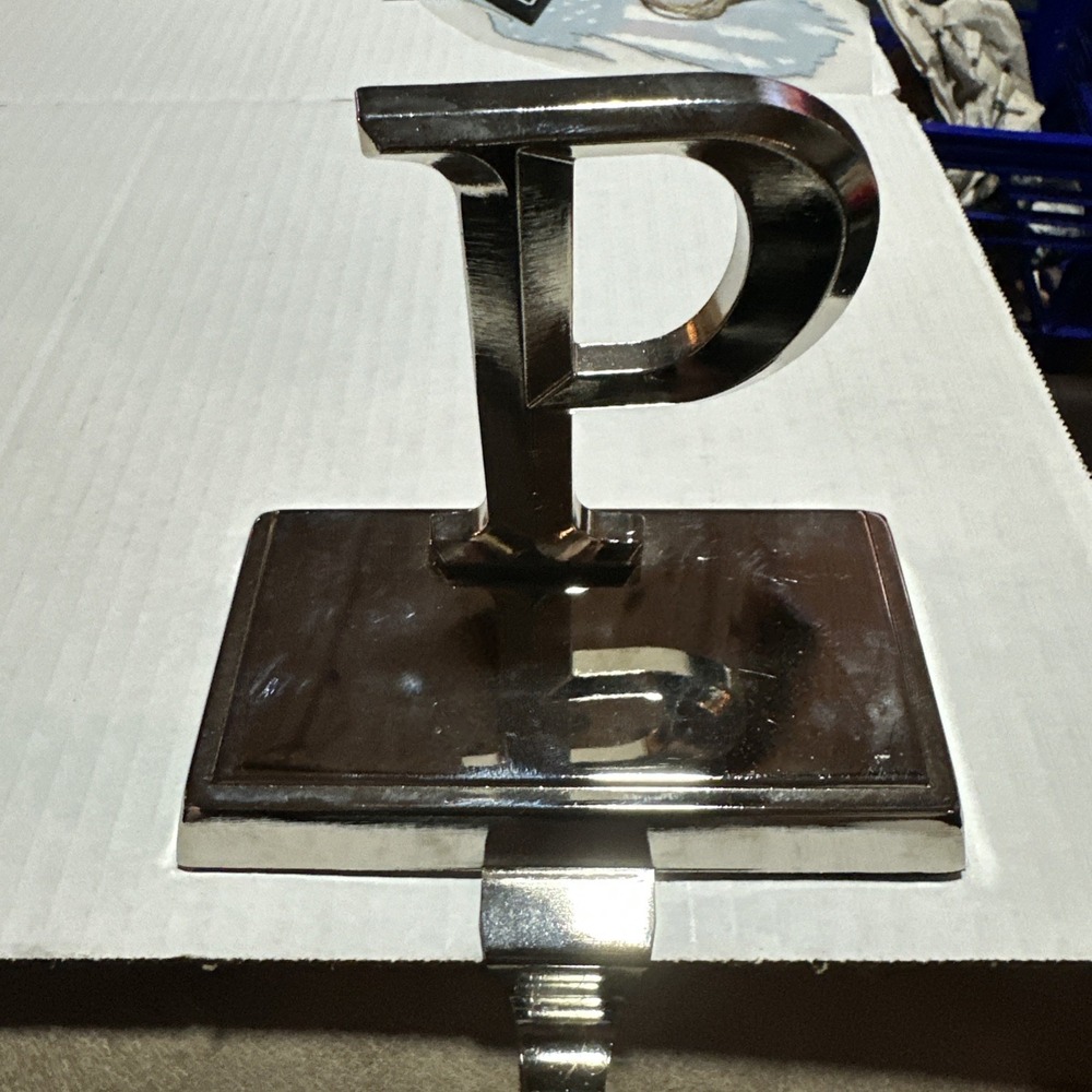 vintage silver P Christmas stocking hanger